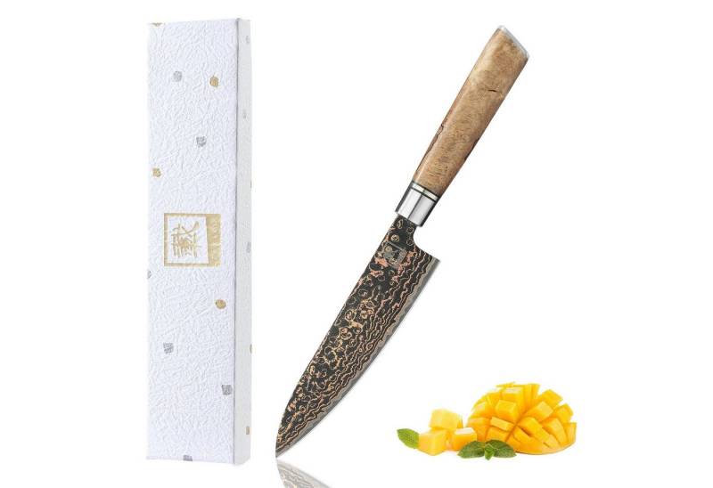 ZAYIKO Allzweckmesser BlackMagma Damast Allzweck Küchenmesser 14 cm Klinge Kupfer-Bronze, schwarzer Damaststahl, Kupfer-Bronze-Einlage von ZAYIKO