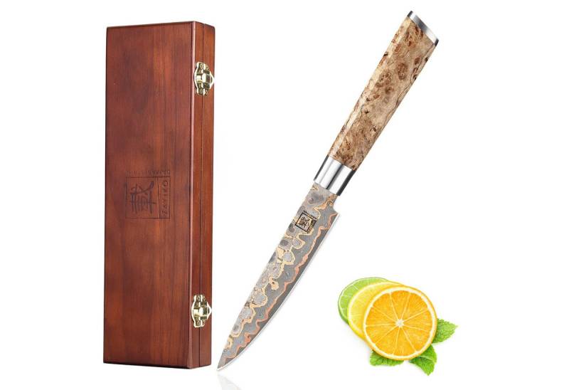 ZAYIKO Allzweckmesser MysticMagma Damast Allzweck Küchenmesser I 14 cm Klinge Kupfer-Bronze, Damaststahl, Kupfer-Bronze-Einlage von ZAYIKO