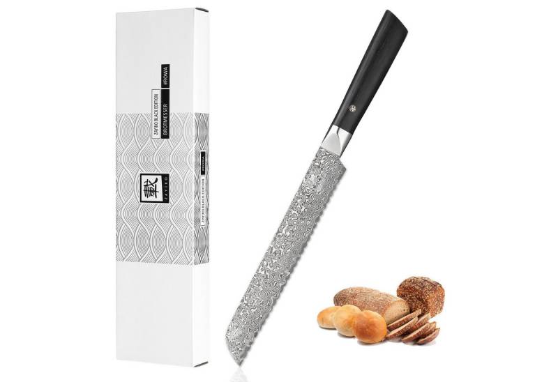 ZAYIKO Brotmesser Black Edition I 20cm Klinge Wellenschliff I dunkler Damast I Pakkaholz, 67 Lagen Damaststahl, VG-10 Stahlkern ZAYIKO Brotmesser Black Edition I 20cm Klinge Wellenschliff I dunkler Damast I Pakkaholz, 67 Lagen Damaststahl, VG-10 Stahlkern von ZAYIKO