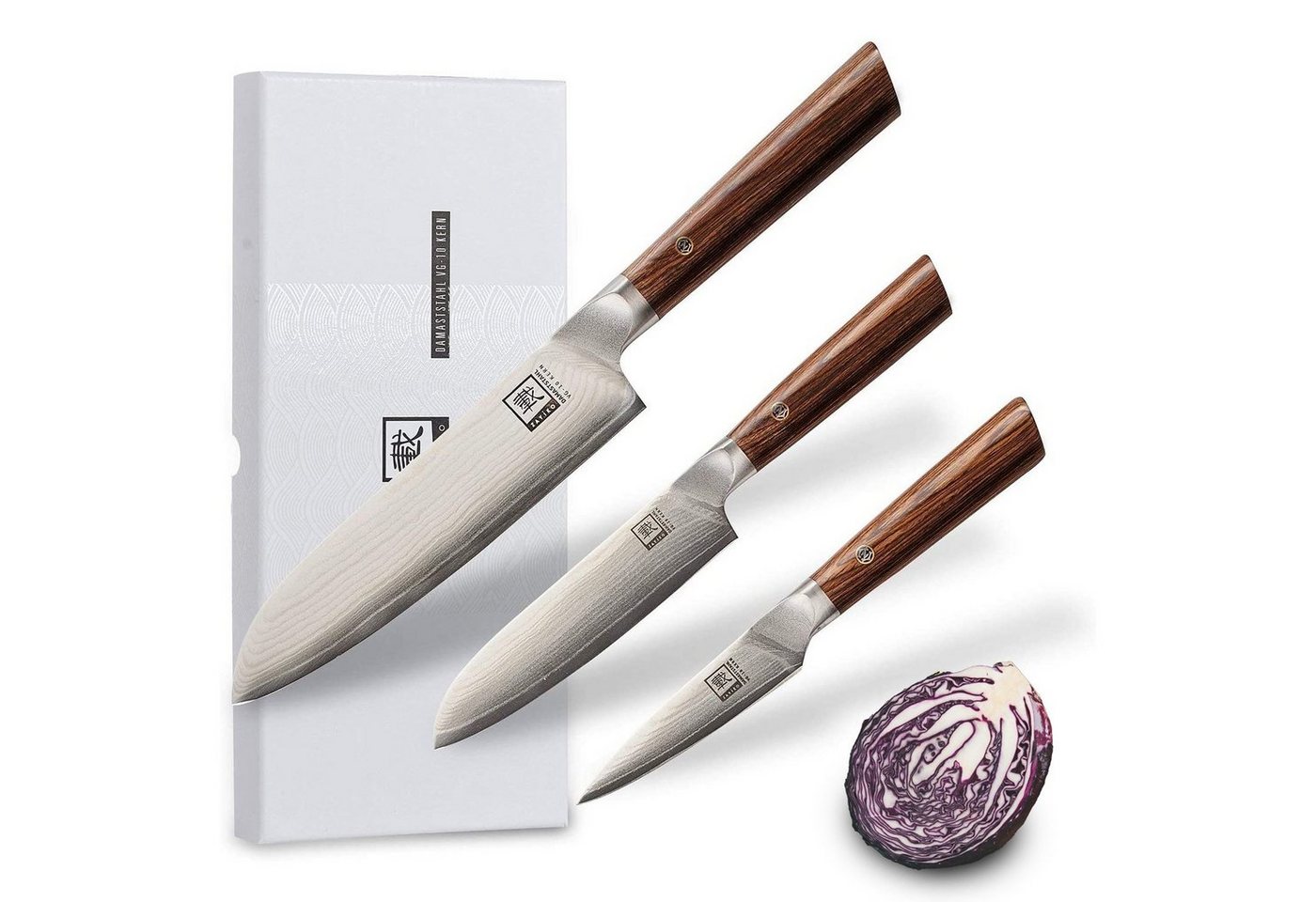 ZAYIKO Messer-Set 3er Damastmesser-Set Serie Kasshoku # ICHI #NI #SAN von ZAYIKO