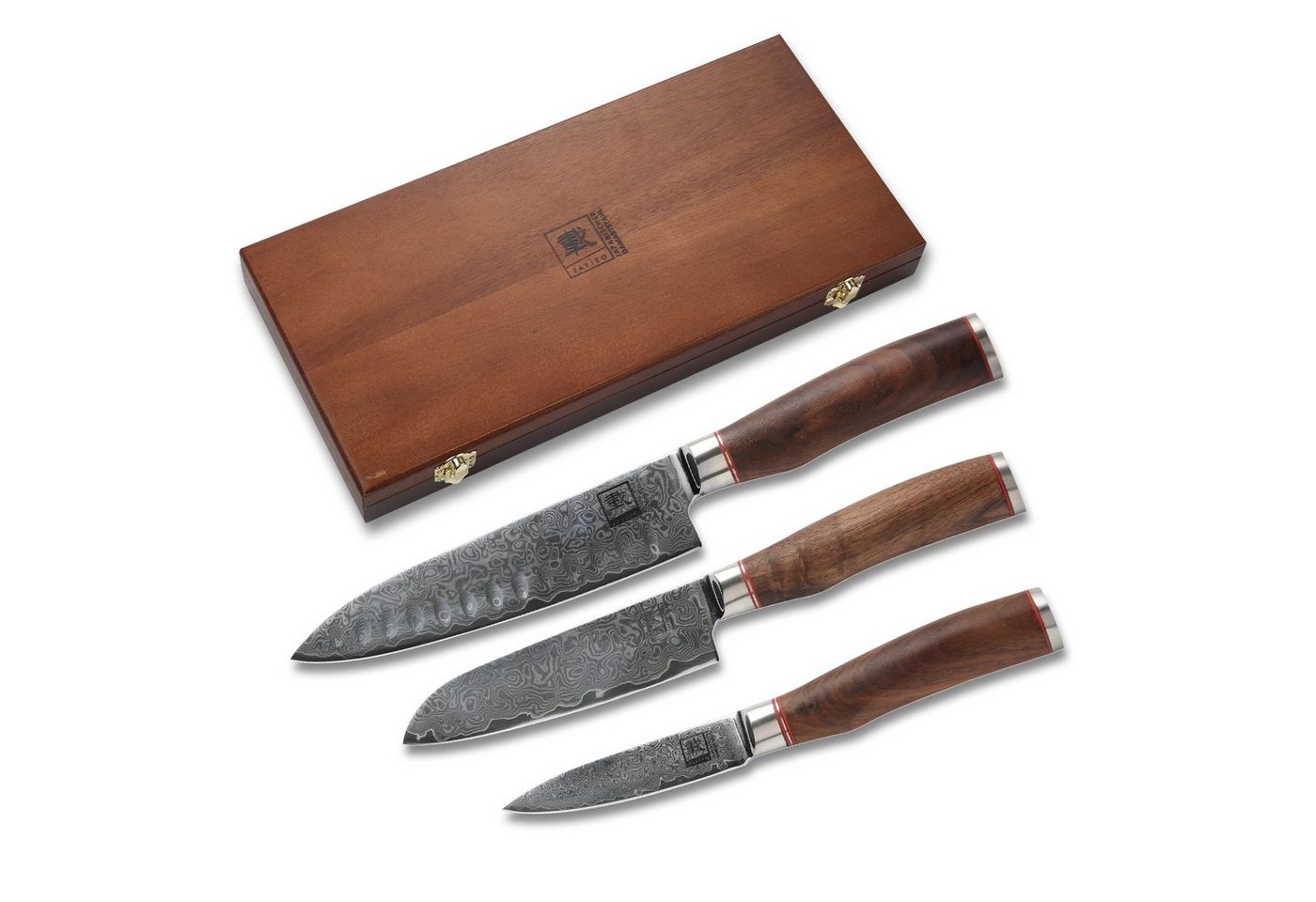 ZAYIKO Messer-Set Kurumi 3er Damastmesser-Set I 9,5-17,5 cm Klingen I Nussbaumgriffe ZAYIKO Messer-Set Kurumi 3er Damastmesser-Set I 9,5-17,5 cm Klingen I Nussbaumgriffe von ZAYIKO