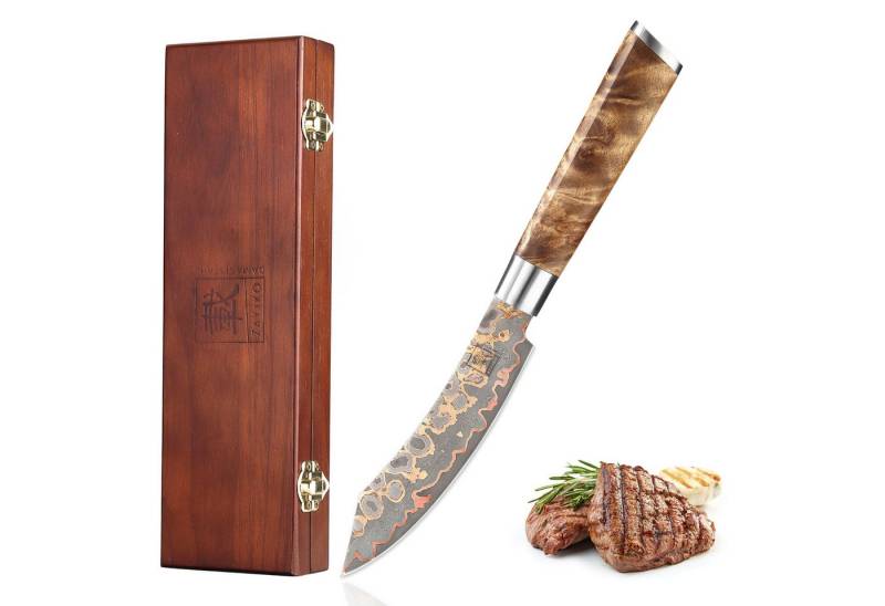 ZAYIKO Steakmesser MysticMagma Damast Steakmesser 14cm Klinge Kupfer- und Bronze-Einlage von ZAYIKO