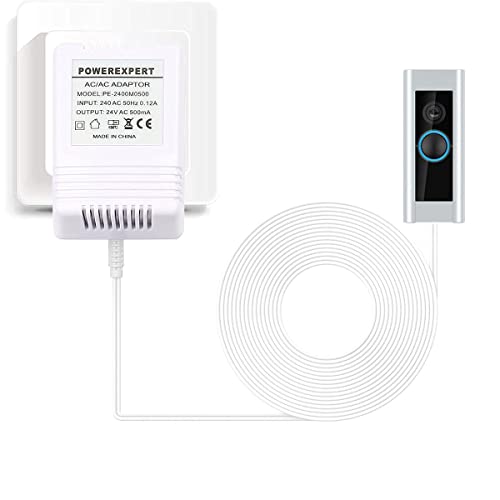 Türklingel-Transformator, 24 V, 500 mA, weiß, Netzteil-Adapter, Transformator-Kabel, Smart-Home-Zubehör, kompatibel für Ring Türklingel Video Doorbell 2 Pro (3M) von ZAYMDO