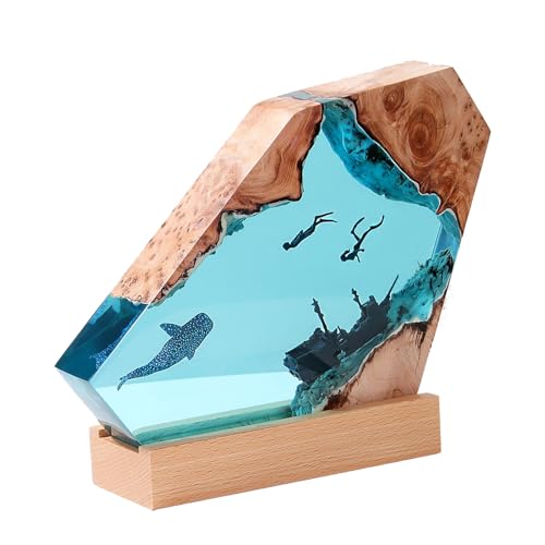 Epoxidharz-Ornamente, Handgefertigtes Nachtlicht Aus Holz, Stromversorgung über USB-Anschluss, Mit Holzsockel, Tauchfähiges Ozeanlicht, Einstellbare Helligkeit, Tiefseetaucher,L von ZAYMGPD