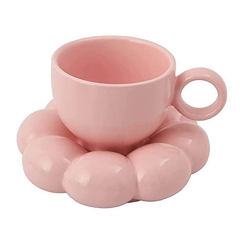ZAYRAY Blumen-Kaffeetassen- und Untertassen-Set SüßEs Becher- und Untertassen-Set Keramik-Kaffeetasse mit Sonnenblumen-Untertasse Latte Cups 6,7 Unzen Rosa von ZAYRAY