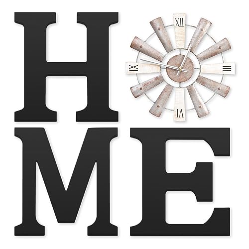 Bauernhaus-Schilder mit Windmühlen-Uhr, Wanddekoration, rustikale Buchstaben für Wohnzimmer, Küche, Eingang, Esszimmer, Schlafzimmer (schwarz) von ZAZIWZ