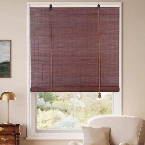 Bambusrollo Rollo, Retro Bambus Rollo, Bambus Raffrollo, Sonnenschutz Jalousien, Sonnenschutz und Sichtschutz Rollo, für Hofgarten, Balkon, Terrasse-Kastanienbraun-120x140cm(Breite x Höhe) von ZAZRLW