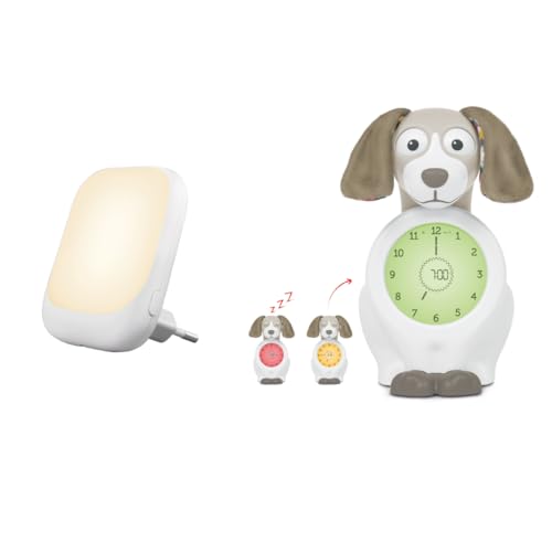 ZAZU Kids Davy Hund - Pädagogischer Wecker & Schlaftrainer für Kinder, LED Kinderwecker, Intelligentes Schlafen & Aufwachen, Mädchen & Jungen (Taupe + Automatische Nachtlampe) von ZAZU