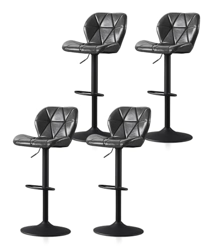 ZBAOLTO Barhocker 4er Set aus Kunstleder, Barstuhl Höhenverstellbar，Gepolsterter Drehhocker Tresenhocker, Küchenhocker mit Rückenlehne Fußstütze Metallrahmen, Hocker Drehbar für Küchen Bars, Grau von ZBAOLTO
