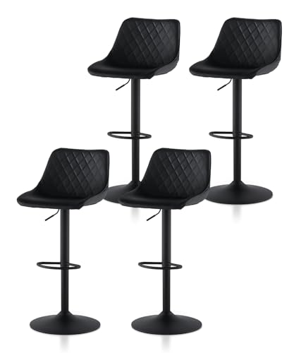 ZBAOLTO Barhocker Höhenverstellbar 4er Set, Barstuhl Drehhocker aus Kunstleder, Hocker Drehbar mit Rückenlehne Fußstütze Metallrahmen, Küchenhocker Tresenhocker für Küchen Bars Kneipen, Schwarz von ZBAOLTO