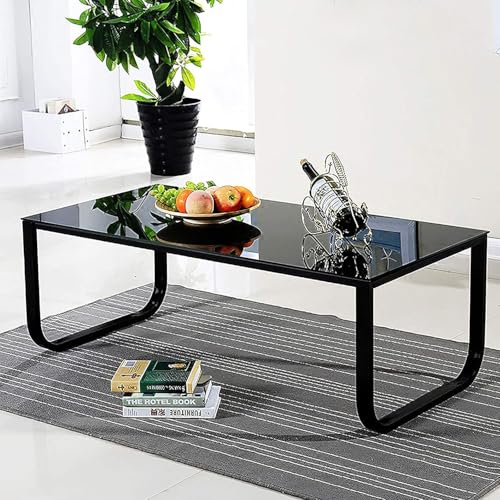 ZBAOLTO Couchtisch Glas Schwarz Beistelltisch mit Metallrahmen Modern Wohnzimmertisch Kaffeetisch Glastisch für Wohnzimmer Sofa 100 x 50 x 42cm von ZBAOLTO