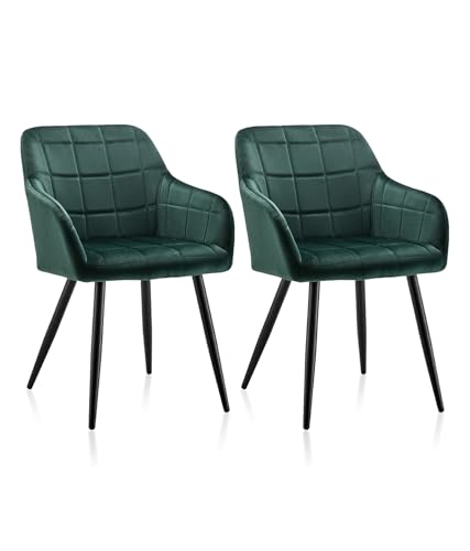 ZBAOLTO Esszimmerstühle 2er Set Samt, Grid-Design-Armlehnstuhl Küchenstuhl Polsterstuhl Wohnzimmerstuhl mit Armlehnen Rückenlehne Metallbeine, für Esszimmer Wohnzimmer Küche, Grün von ZBAOLTO