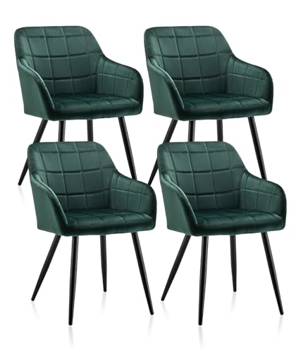 ZBAOLTO Esszimmerstühle 4er Set Samt, Grid-Design-Armlehnstuhl Küchenstuhl Polsterstuhl Wohnzimmerstuhl mit Armlehnen Rückenlehne Metallbeine, für Esszimmer Wohnzimmer Küche, Grün von ZBAOLTO