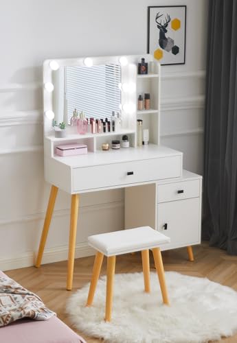 ZBAOLTO Schminktisch mit Beleuchtung Hollywood LED und Hocker, Erweiterbar Frisiertisch mit Große Schubladen 6 offene Fächer & Schrank, Kosmetiktisch mit Spiegel Schlafzimmer Weiß ZBAOLTO Schminktisch mit Beleuchtung Hollywood LED und Hocker, Erweiterbar Frisiertisch mit Große Schubladen 6 offene Fächer & Schrank, Kosmetiktisch mit Spiegel Schlafzimmer Weiß von ZBAOLTO