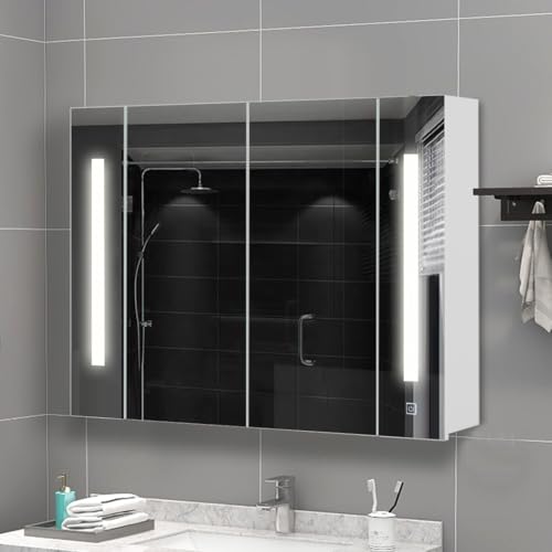 ZBAOLTO Spiegelschrank Bad mit Beleuchtung weiß,Badezimmerschrank hängend,Zwei Türen und DREI Regale Spiegelschränke fürs Bad Mirror Cabinet für Duschraum Modern 80x15x60 cm ZBAOLTO Spiegelschrank Bad mit Beleuchtung weiß,Badezimmerschrank hängend,Zwei Türen und DREI Regale Spiegelschränke fürs Bad Mirror Cabinet für Duschraum Modern 80x15x60 cm von ZBAOLTO