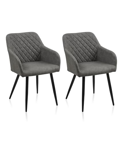 ZBAOLTO Stühle esszimmer 2er Set Kunstleder, Diamant-Gitter-Esszimmerstuhl Küchenstuhl Polsterstuhl Wohnzimmerstuhl mit Armlehnen Rückenlehne Metallbeine, für Esszimmer Wohnzimmer Küche, Hellgrau von ZBAOLTO