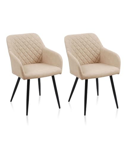 ZBAOLTO Stühle esszimmer 2er Set Kunstleder, Diamant-Gitter-Esszimmerstuhl Küchenstuhl Polsterstuhl Wohnzimmerstuhl mit Armlehnen Rückenlehne Metallbeine, für Esszimmer Wohnzimmer Küche, Beige von ZBAOLTO