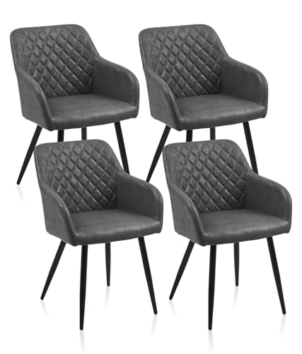 ZBAOLTO Stühle esszimmer 4er Set Kunstleder, Diamant-Gitter-Esszimmerstuhl Küchenstuhl Polsterstuhl Wohnzimmerstuhl mit Armlehnen Rückenlehne Metallbeine, für Esszimmer Wohnzimmer Küche, Dunkelgrau von ZBAOLTO