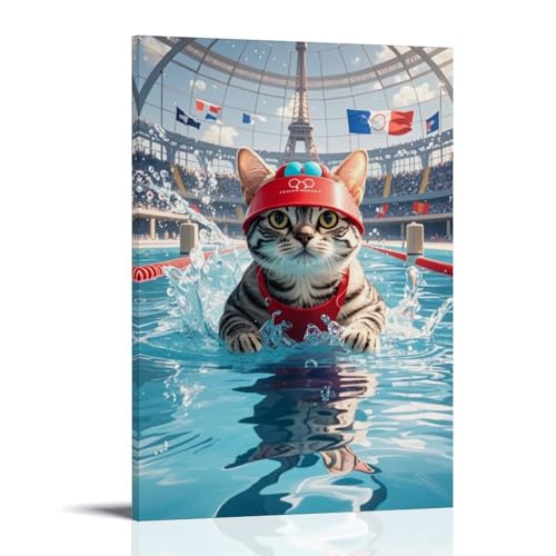 Eiffelturm Schwimmende Katze, Wanddekoration, Leinwand-Kunstdruck für Zuhause, moderne künstlerische Wandbild, hängende Dekoration, Poster, 20 x 30 cm von ZBBZJYHH