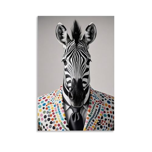 Fantastische Zebra-Wanddekoration, bunte Punkte und klassische Krawatte, modernes künstlerisches Wandbild, hängende Dekoration, Poster, 60 x 90 cm von ZBBZJYHH
