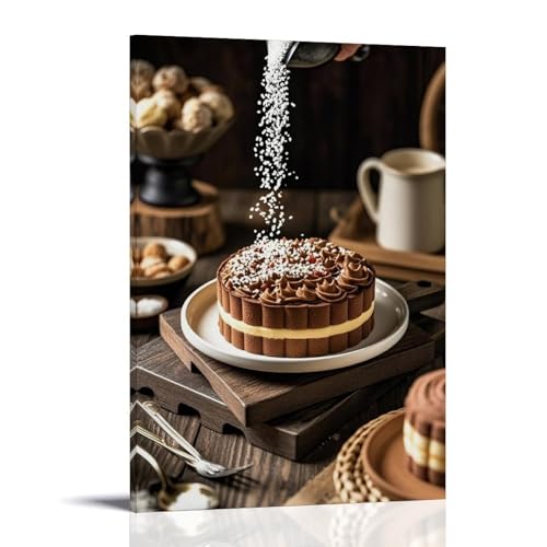 ZBBZJYHH Dekoratives Schokoladen-Mousse-Kuchen auf einem Teller, modernes künstlerisches Wandbild, hängende Dekoration, Poster, 20 x 30 cm von ZBBZJYHH