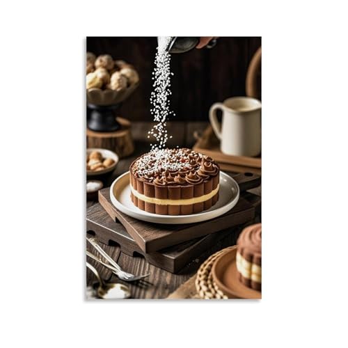 ZBBZJYHH Dekoratives Schokoladen-Mousse-Kuchen auf einem Teller, modernes künstlerisches Wandbild, hängende Dekoration, Poster, 50 x 75 cm von ZBBZJYHH