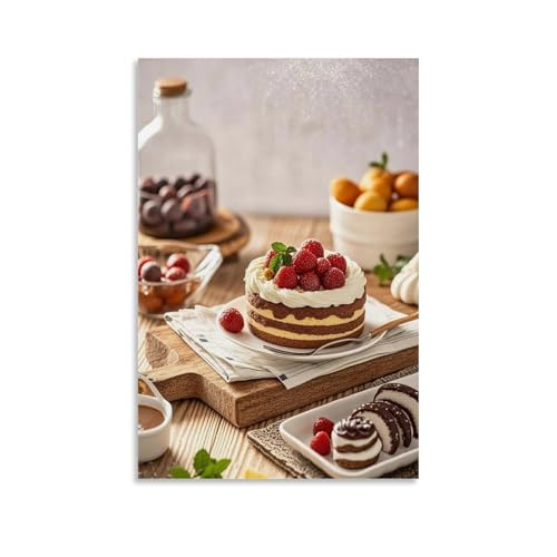 ZBBZJYHH Entzückende Dessert-Wanddekoration, elegantes Kuchen- und Beeren-Display, modernes künstlerisches Wandbild, hängende Dekoration, Poster, 30 x 45 cm von ZBBZJYHH