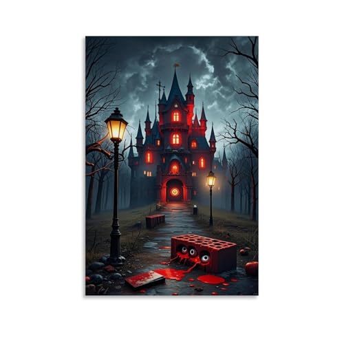 ZBBZJYHH Gruseliges Schloss, Wanddekoration, unheimliche rote Blöcke mit bedrohlichen Augen, modernes künstlerisches Wandbild, hängende Dekoration, Poster, 30 x 45 cm von ZBBZJYHH
