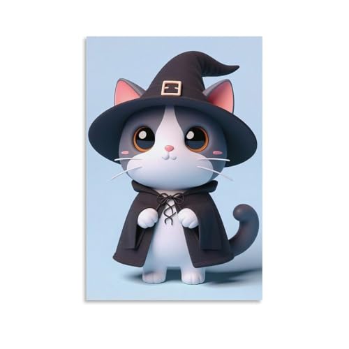ZBBZJYHH Halloween-Themen-Wanddekoration, niedliche Katze, Hexe mit dunklem Hut und Umhang, modernes künstlerisches Wandbild, hängende Dekoration, Poster, 30 x 45 cm ZBBZJYHH Halloween-Themen-Wanddekoration, niedliche Katze, Hexe mit dunklem Hut und Umhang, modernes künstlerisches Wandbild, hängende Dekoration, Poster, 30 x 45 cm von ZBBZJYHH