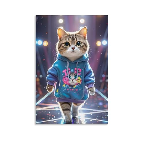 ZBBZJYHH Katzen-Fashionista-Wanddekoration, trendige Katze im Kapuzenpullover, modernes künstlerisches Wandbild, hängende Dekoration, Poster, 40 x 60 cm von ZBBZJYHH