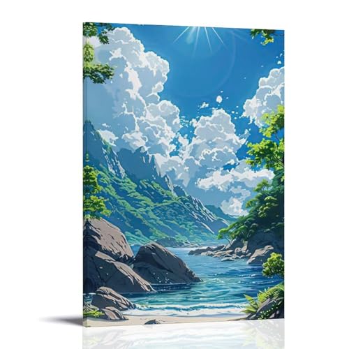 ZBBZJYHH Kunstdruck auf Leinwand, Motiv: Sonnenlicht, Berg, Fluss, lebendig, modern, künstlerisch, 40 x 60 cm von ZBBZJYHH
