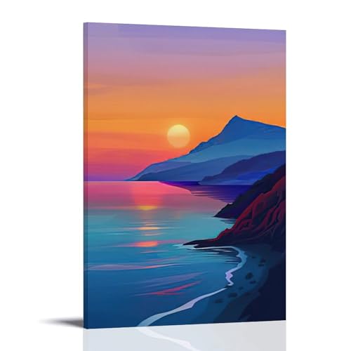 ZBBZJYHH Kunstdruck auf Leinwand, Motiv: Sonnenuntergang, Gelassenheit, Küste, modern, künstlerisch, 60 x 90 cm von ZBBZJYHH