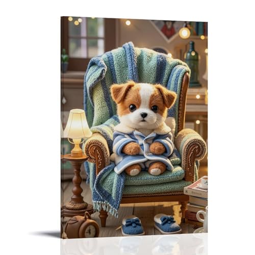 ZBBZJYHH Kuscheliger Begleiter, Wanddekoration, bezaubernder Plüschhund, der in gemütlicher Kleidung faulenzt, moderne, künstlerische Wandbild, hängende Dekoration, Poster, 30 x 45 cm von ZBBZJYHH