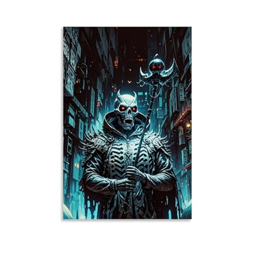 ZBBZJYHH Leinwanddruck, Motiv: Schädel, Wächter, unheimliche Nachtgasse, modernes künstlerisches Wandbild, hängende Dekoration, Poster, 50 x 75 cm von ZBBZJYHH
