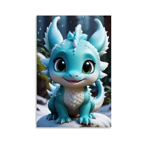 ZBBZJYHH Magischer blauer Baby-Drachen-Wanddekoration, modernes künstlerisches Wandbild, hängende Dekoration, Poster, 30 x 45 cm von ZBBZJYHH