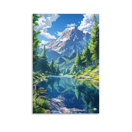 ZBBZJYHH Majestätischer Bergsee-Reflexions-Kunstdruck für Wohnzimmer, Wanddekoration, modernes künstlerisches Wandbild, hängende Dekoration, Poster, 50 x 75 cm von ZBBZJYHH