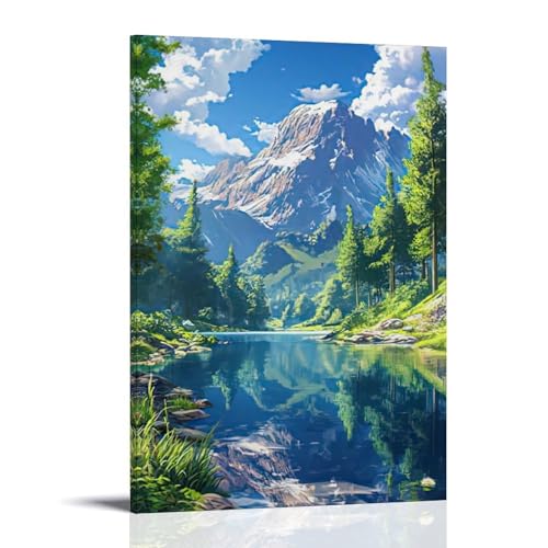 ZBBZJYHH Majestätischer Bergsee-Reflexions-Kunstdruck für Wohnzimmer, Wanddekoration, modernes künstlerisches Wandbild, hängende Dekoration, Poster, 60 x 90 cm von ZBBZJYHH
