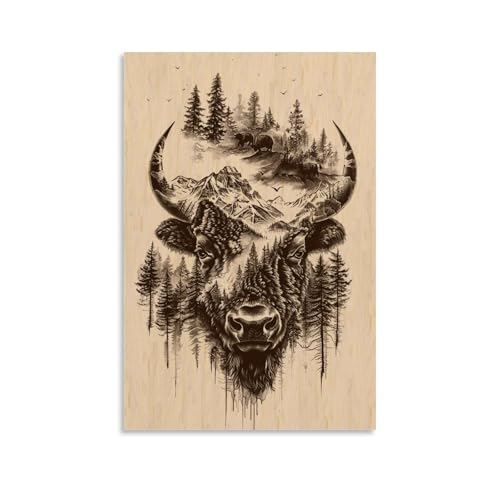 ZBBZJYHH Majestic Bison Forest Wandkunst, Dekoration, modernes künstlerisches Wandbild, hängende Dekoration, Poster, 30 x 45 cm von ZBBZJYHH