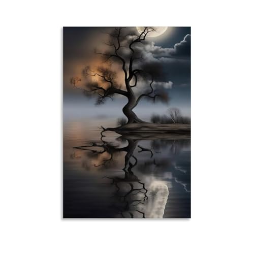 ZBBZJYHH Mystischer Mondschein Baum Wanddekoration, Reflexionen, modernes künstlerisches Wandbild, hängende Dekoration, Poster, 20 x 30 cm von ZBBZJYHH