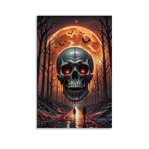 ZBBZJYHH Mystischer Totenkopf-Mondlandschaft, Wandkunst, Dekoration, modernes künstlerisches Wandbild, hängende Dekoration, Poster, 60 x 90 cm von ZBBZJYHH