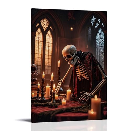 ZBBZJYHH Mystisches Skelett-Kerzenständer-Set für gruselige Wanddekoration, modernes künstlerisches Wandbild, hängende Dekoration, Poster, 60 x 90 cm von ZBBZJYHH