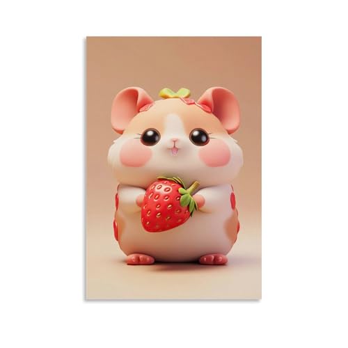 ZBBZJYHH Niedliche Hamster-Wanddekoration, bezaubernde Maus mit Erdbeere, modernes künstlerisches Wandbild, hängende Dekoration, Poster, 50 x 75 cm von ZBBZJYHH