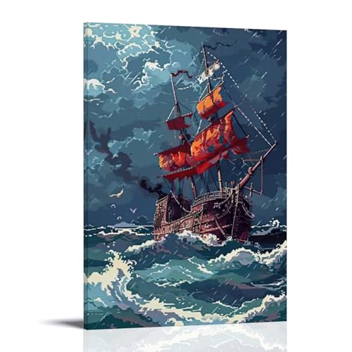 ZBBZJYHH Ocean Voyage Wanddekoration, majestätisches Segelboot in stürmischen Meeren, Kunstdruck, modern, künstlerisch, Wandbild, Dekoration, Poster, 20 x 30 cm von ZBBZJYHH