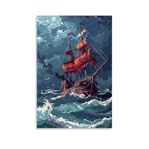 ZBBZJYHH Ocean Voyage Wanddekoration, majestätisches Segelboot in stürmischen Meeren, Kunstdruck, modern, künstlerisch, Wandbild, hängende Dekoration, Poster, 40 x 60 cm von ZBBZJYHH