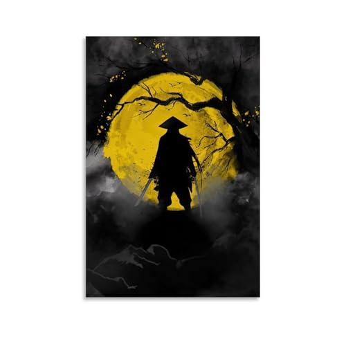 ZBBZJYHH Samurai-Poster, Bäume und Mondlicht, modernes künstlerisches Wandbild, Hängedekoration, Poster, 20 x 30 cm von ZBBZJYHH