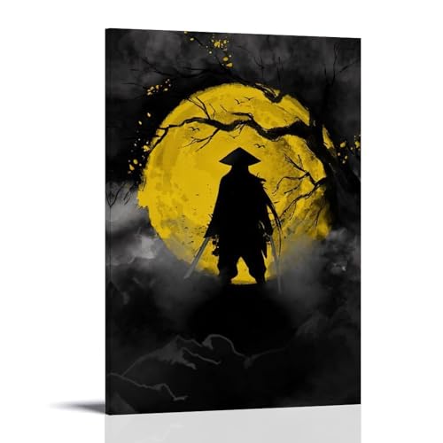 ZBBZJYHH Samurai-Poster, Bäume und Mondlicht, modernes künstlerisches Wandbild, hängende Dekoration, Poster, 50 x 75 cm von ZBBZJYHH
