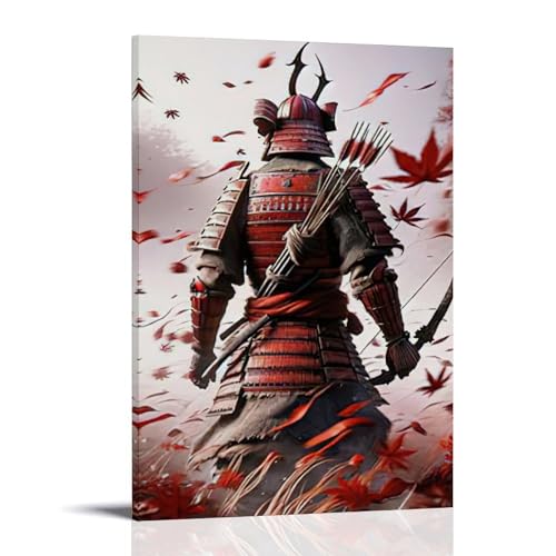 ZBBZJYHH Samurai-Poster mit rotem Blattfeld hinter ihm, modernes künstlerisches Wandbild, Hängedekoration, Poster, 20 x 30 cm von ZBBZJYHH