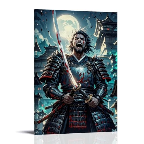 ZBBZJYHH Savage Samurai-Wanddekoration, Kunstwerk mit blutiger Klinge und hoch aufragendem Schloss, modernes künstlerisches Wandbild, hängende Dekoration, Poster, 60 x 90 cm von ZBBZJYHH