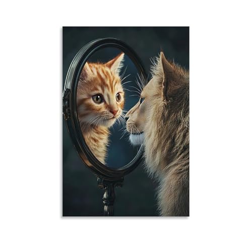 ZBBZJYHH Tierposter mit einer Katze, die im Spiegel auf ihr Gesicht schaut, modernes künstlerisches Wandbild, Hängedekoration, Poster, 60 x 90 cm ZBBZJYHH Tierposter mit einer Katze, die im Spiegel auf ihr Gesicht schaut, modernes künstlerisches Wandbild, Hängedekoration, Poster, 60 x 90 cm von ZBBZJYHH
