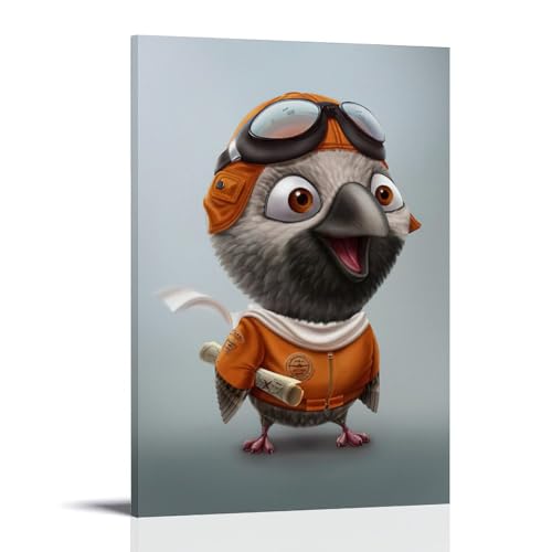 ZBBZJYHH Wanddekoration, fliegende Taube, abenteuerliche Pilotentaube mit Sonnenbrille und Karte, modernes künstlerisches Wandbild, hängendes Dekor-Poster, 60 x 90 cm von ZBBZJYHH
